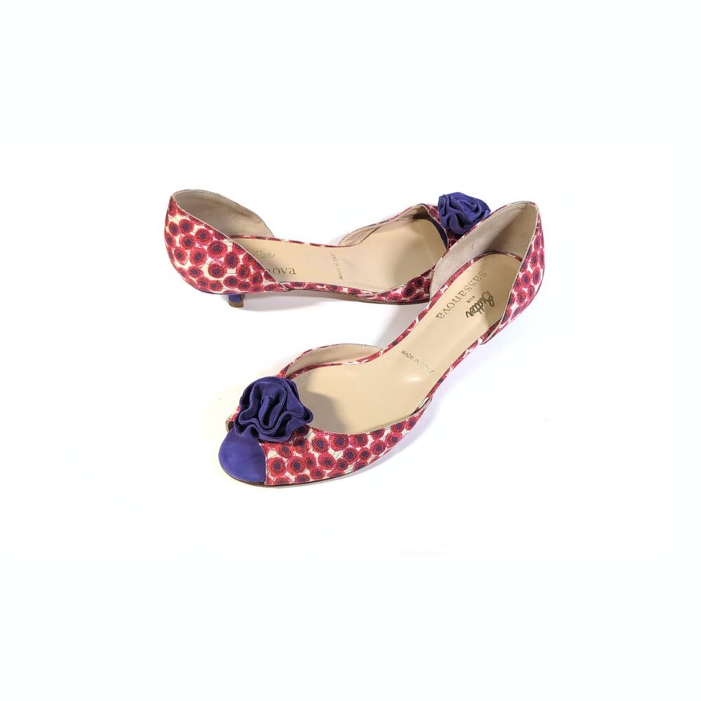 BUTTER D'Orsay Kitten Heels Sz 8.5 Red & Purple Peep toe Pumps Italy